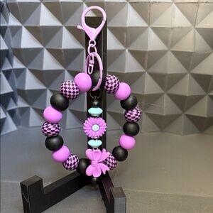 Purple and Black Handmade Beaded Keychain Wristlet
